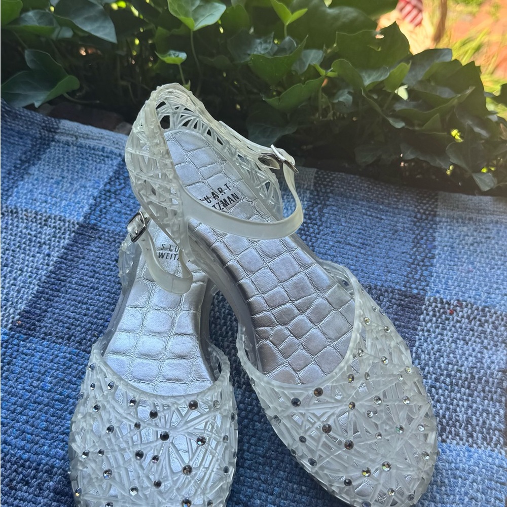 Stuart Weitzman Clear Jelly rhinestone sandals, size 7